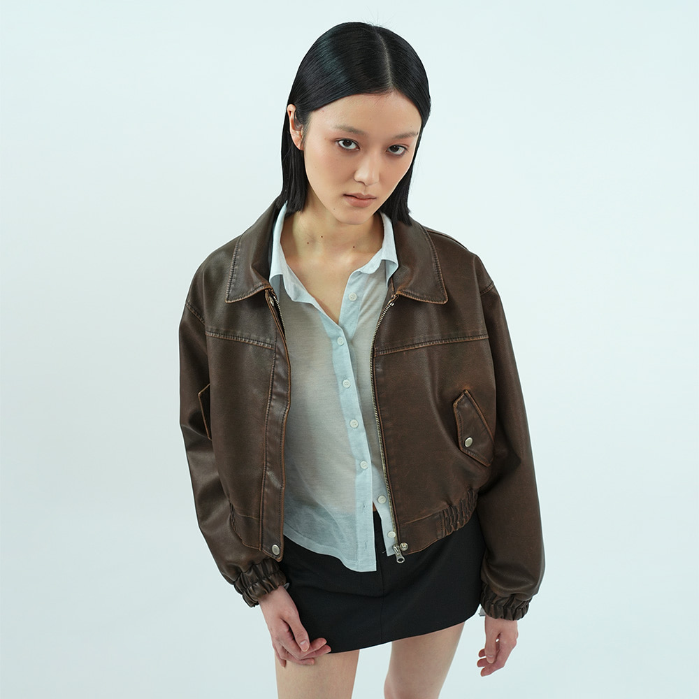 C WASHED LEATHER JACKET_BROWN