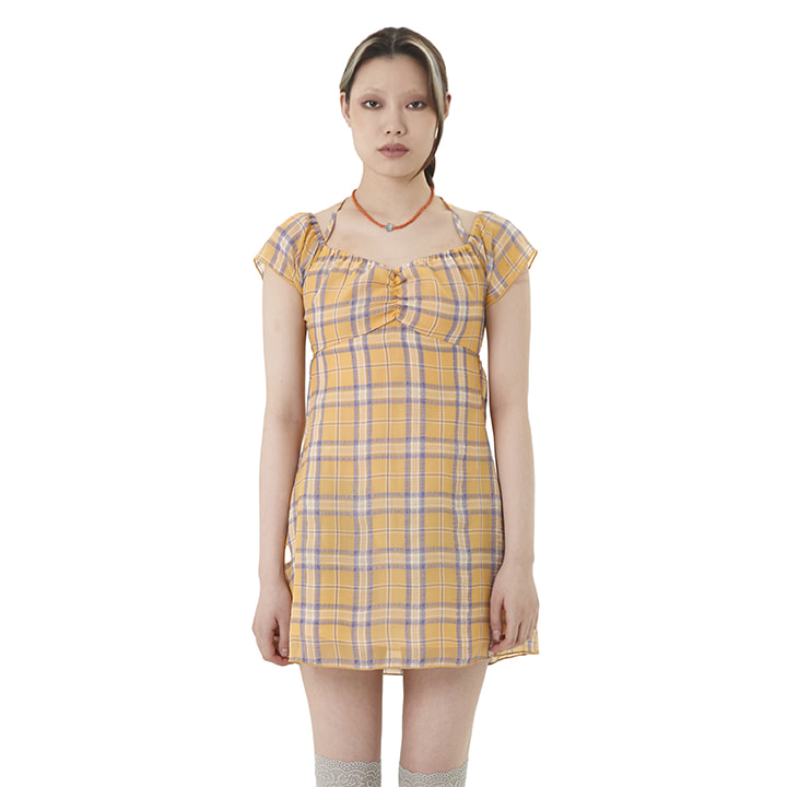 C BACK POINT CHECKED DRESS_YELLOW